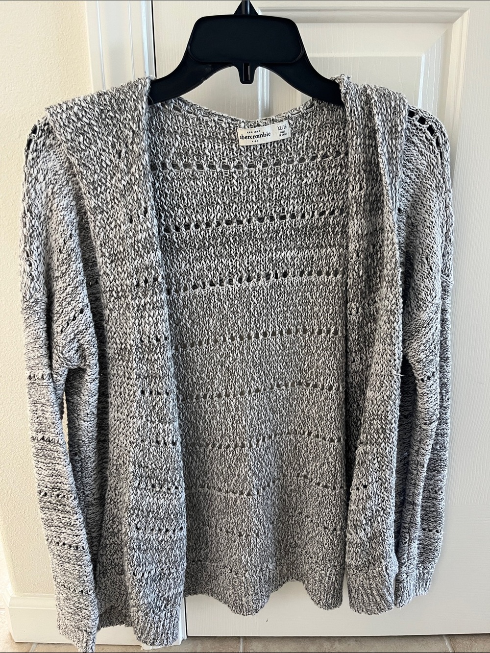 Abercrombie & Fitch Kid’s Gray Open-Knit Hooded Cardigan